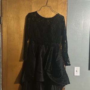 Black long sleeve lace high low dress
